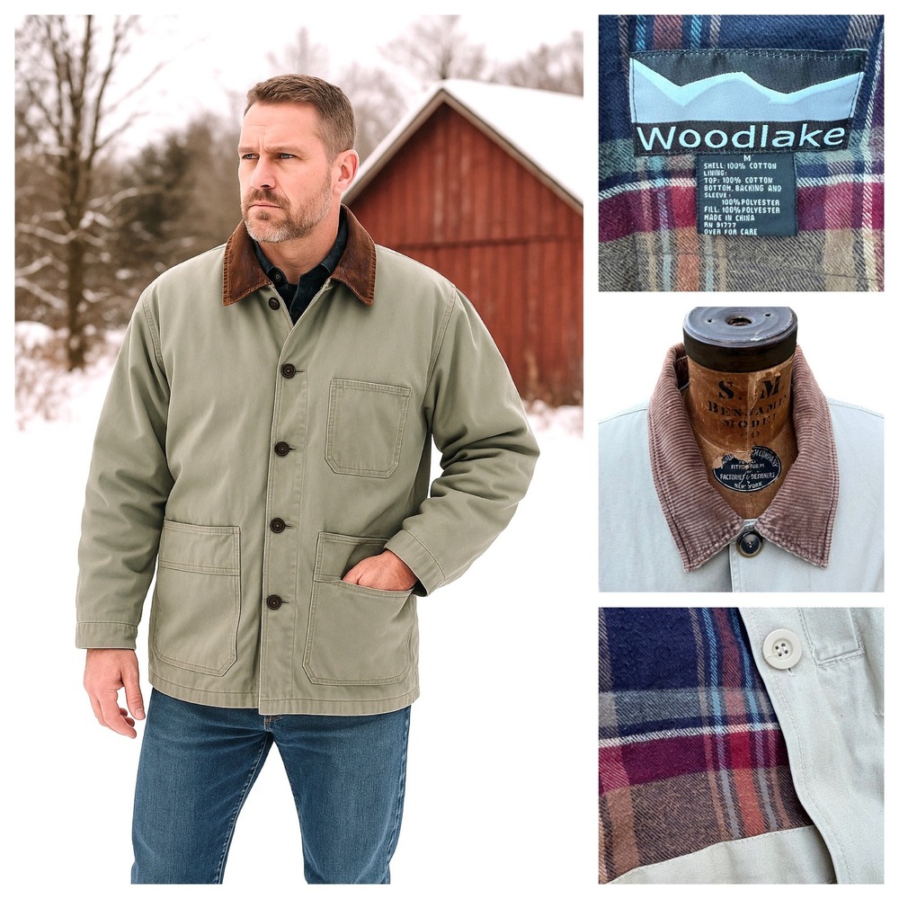 Woodlake Barn Chore Jacket Men‎ Utility Canvas Plaid Lined Hunting 90's Size M